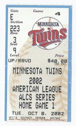 2002 ALDS American League Division Series Game 3 Box Office Ticket stub A's Twin
