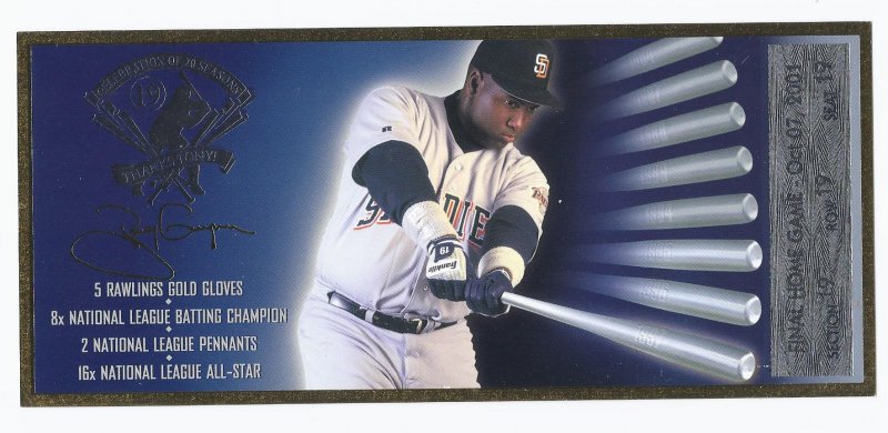 Image 0 of Tony Gwynn San Diego Padres Stadium Giva Away SGA Final Home Game Ti