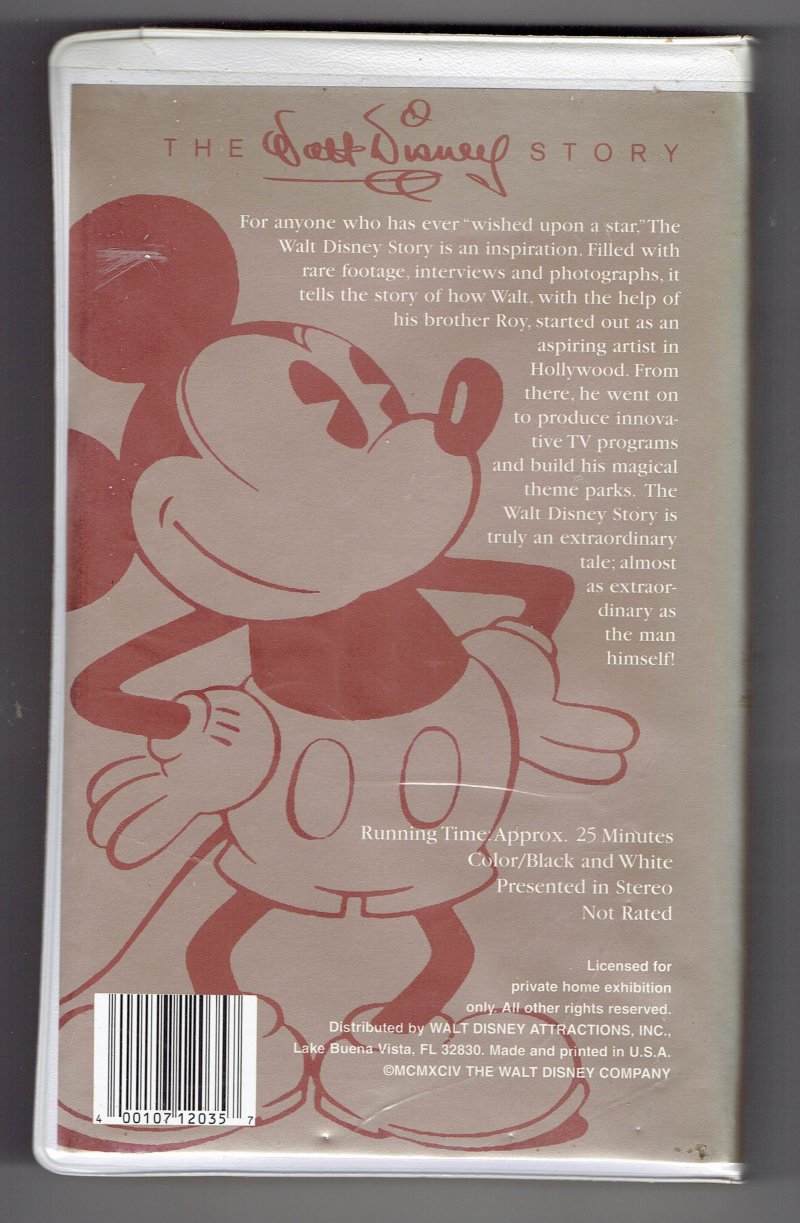 Image 1 of Vintage 1994 Walt Disney world Exclusive VHS TAPE The Walt Disney Story OOP
