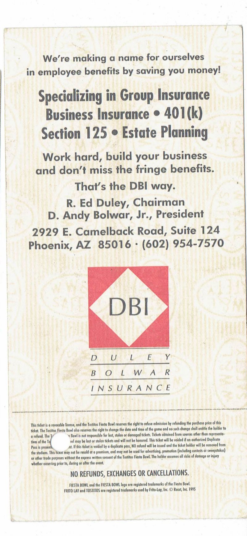 Image 1 of 1996 Fiesta Bowl Game Ticket Stub Florida Nebraska