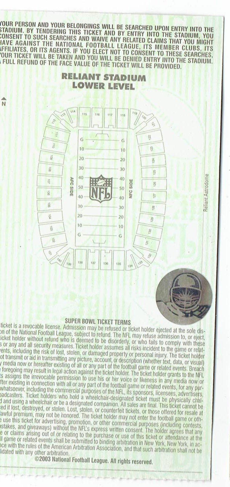 Image 1 of Super Bowl 38 XXXVIII Ticket Stub Panthers Patriots Rare HTF