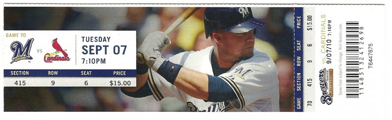 Image 0 of Trevor Hoffman 600th Career Save Full Ticket Cardinals @ Brewers 9 7 2010 