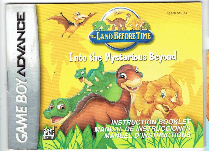 Nintendo Gameboy Advance Land Before Time Into The Mysterious Beyond Manual Only