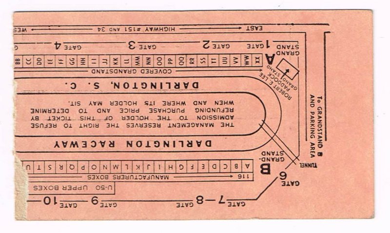 Image 1 of 1964 Southern 500 ticket Stub Buck Baker Winner Rare VHTF