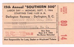 1964 Southern 500 ticket Stub Buck Baker Winner Rare VHTF