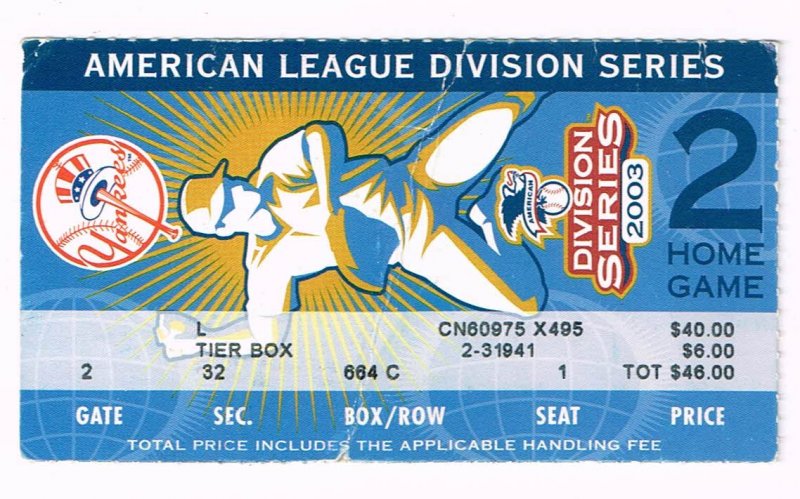 Image 0 of 2003 ALDS Division Series Game 3 Season Ticket stub Twins @ Yankees
