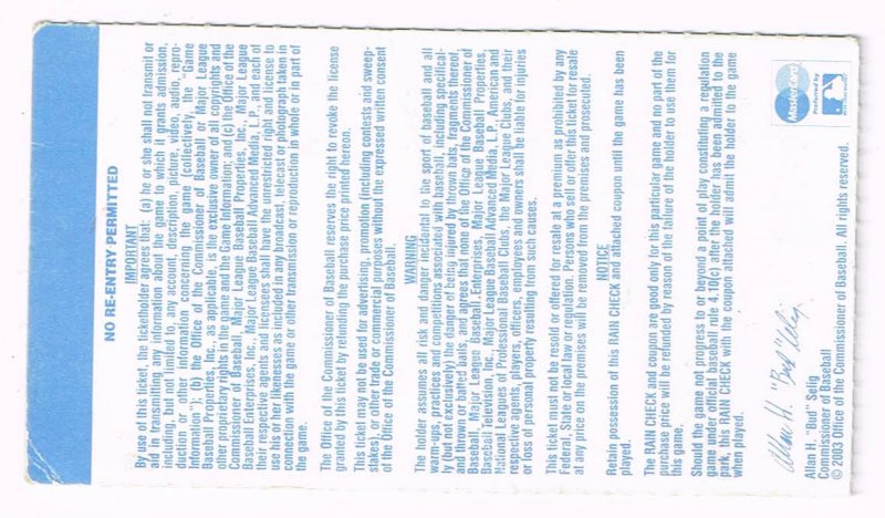 Image 1 of 2003 ALDS Division Series Game 3 Season Ticket stub Twins @ Yankees