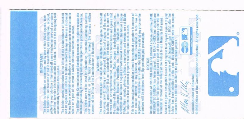 Image 1 of 1998 ALDS Division Series Game 1 Season Ticket stub Rangers @ Yankees