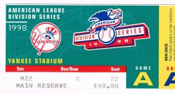 1998 ALDS Division Series Game 1 Season Ticket stub Rangers @ Yankees