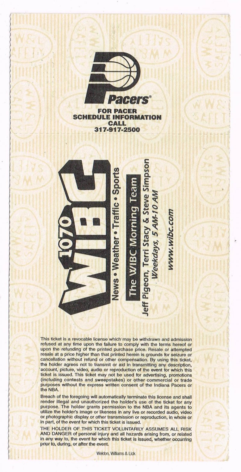 Image 1 of 1999 Indiana Pacers Final Game at Market Square Arena Full Unused Season ticket