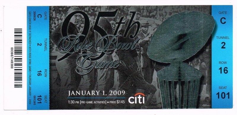 Image 0 of 2009 Rose Bowl Game Full Unused Ticket Penn State USC