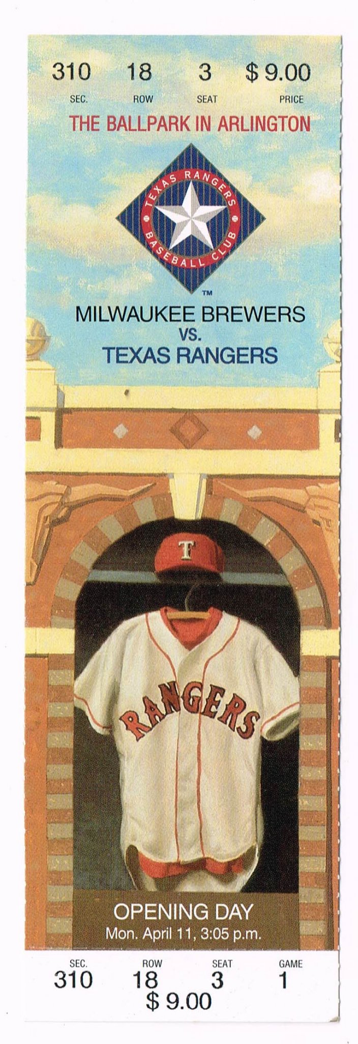 Image 0 of 1994 Texas Rangers Opening Day Full Unused Ticket Inaugural Game At The Ballpark