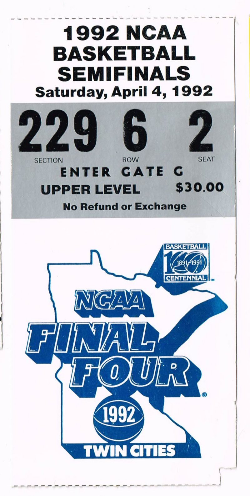 Image 0 of 1992 NCAA Final Four Semi Finals Ticket Stub UCLA Indiana Kentucky Duke