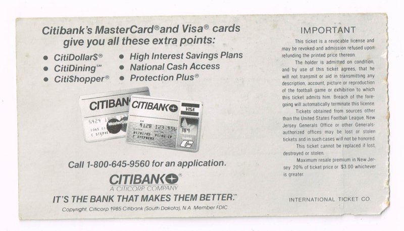 Image 1 of 1985 USFL CHAMPIONSHIP Game TICKET Stub Baltimore Oakland Meadowlands New Jersey