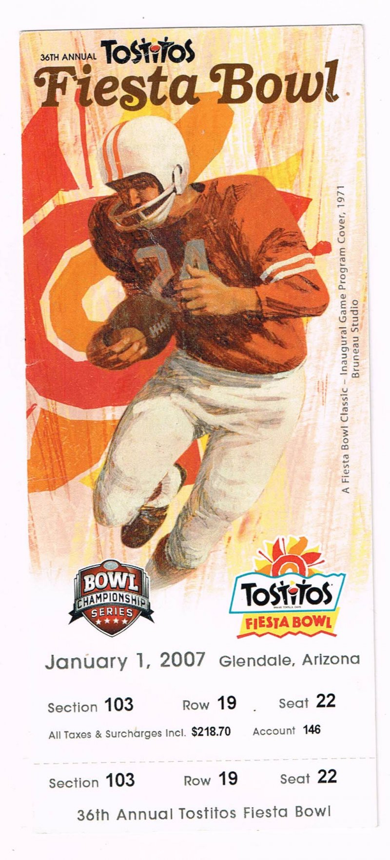 Image 0 of 2007 Fiesta Bowl Game Full Unused Ticket Boise State Oklahoma Rare VHTF