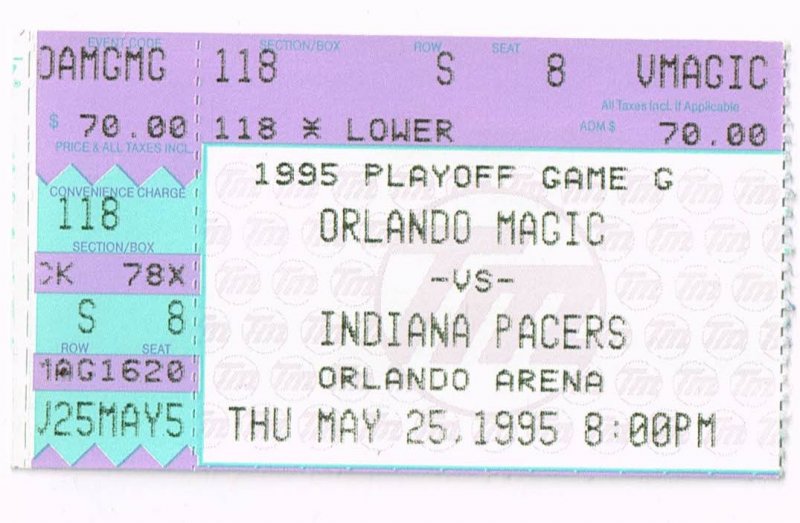 Image 0 of 1995 NBA Playoffs Ticket Stub Pacers @ Magic Eastern Conference Finals Game 2