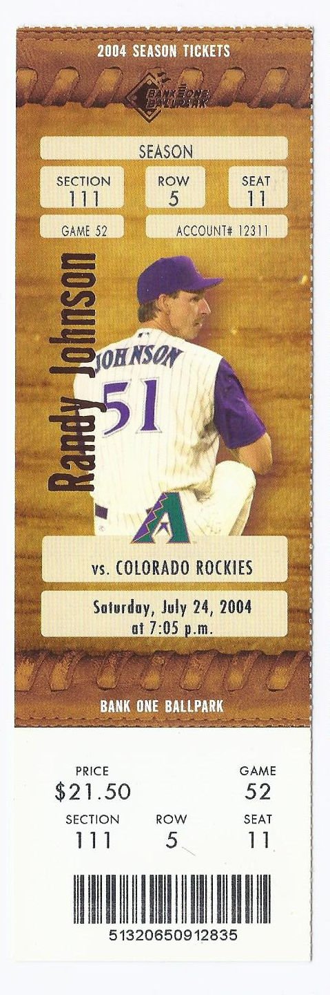 Image 0 of 2004 Colorado Rockies @ Arizona Diamondbacks Full Unused ticket July 24th