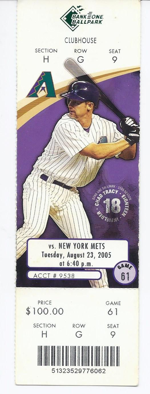 Image 0 of 2005 New York Mets @ Arizona Diamondbacks Full Unused ticket August 23rd