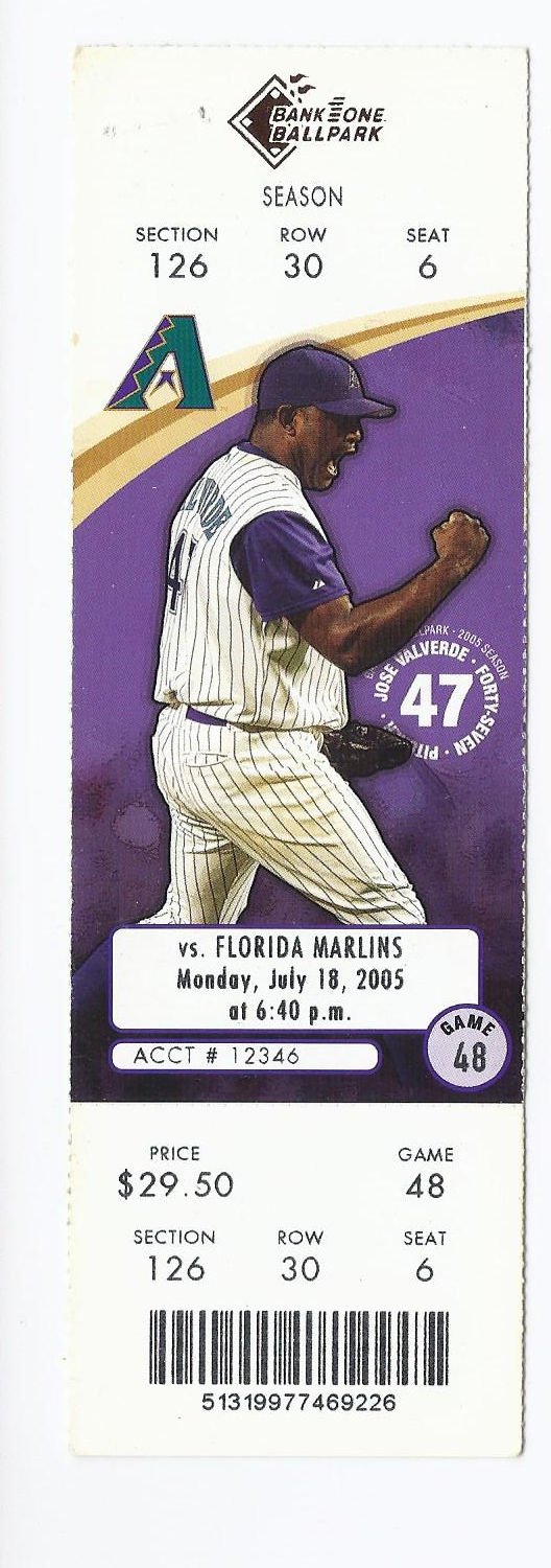 Image 0 of 2005 Florida Marlins @ Arizona Diamondbacks Full Unused ticket July 18th