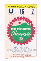 1981 NFL Pro Bowl Game Ticket Stub NFC AFC All Stars