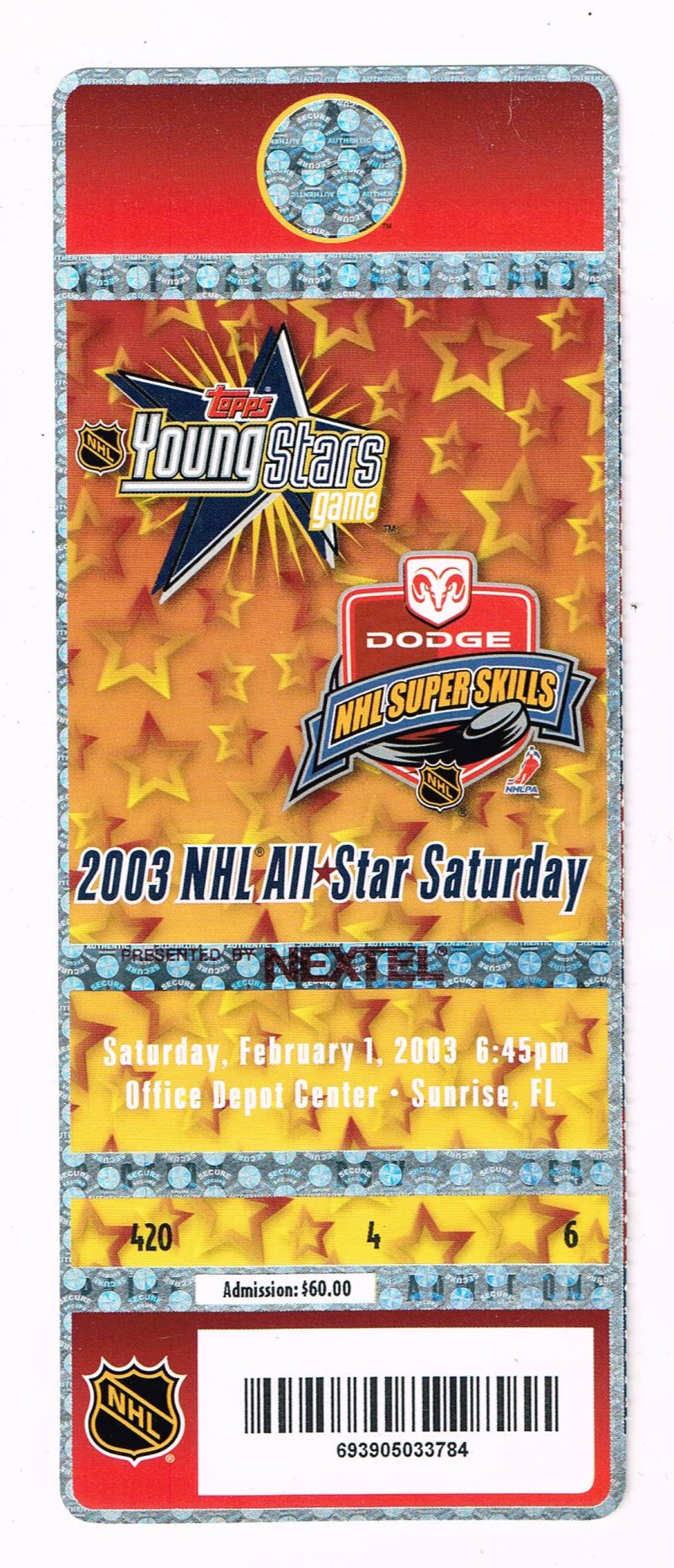 Image 0 of 2003 NHL All Star Saturday Super Skills Competition Full Ticket Miami