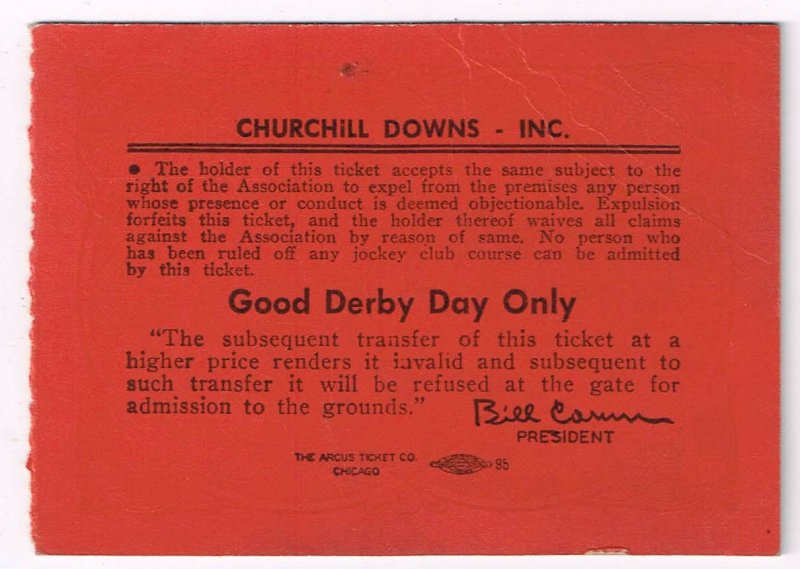 Image 1 of 1959 Kentucky Derby Ticket Stub Tomy Lee Winner