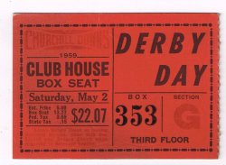1959 Kentucky Derby Ticket Stub Tomy Lee Winner