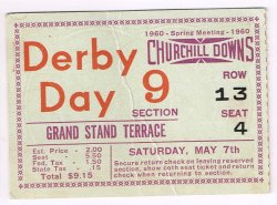 1960 Kentucky Derby Ticket Stub Venetian Way Winner Clubhouse Box Seat Ephemera