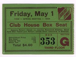 1959 Kentucky Oaks Ticket Stub Wedlock Hidden Talent Winner Clubhouse Box Seat