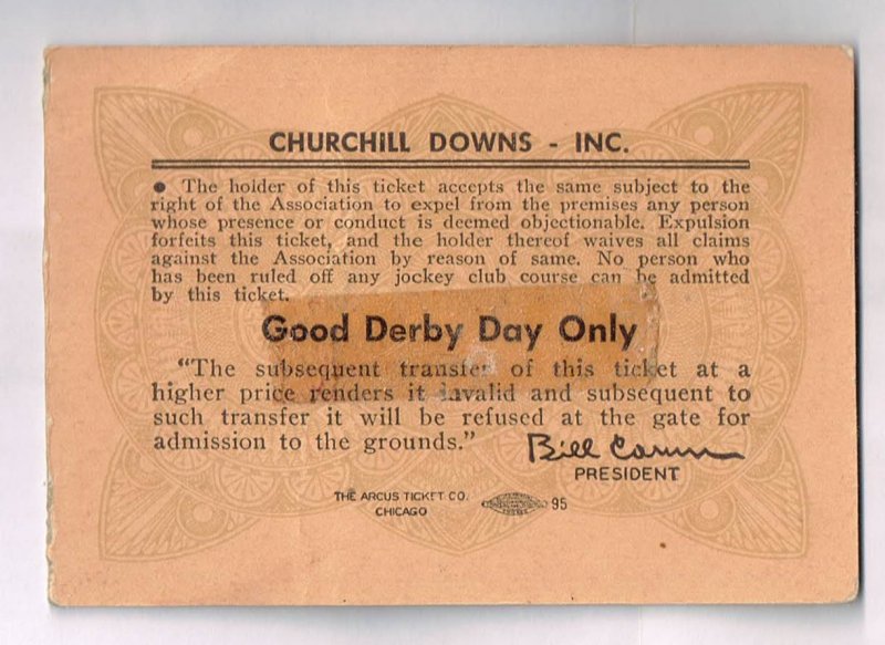Image 1 of 1952 Kentucky Derby Ticket Stub Hill Gail Winner