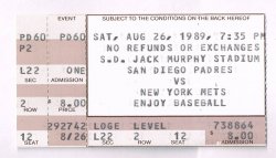 1989 Mets @ San Diego Padres ticket Stub August 26th Gwynn 2 Hits