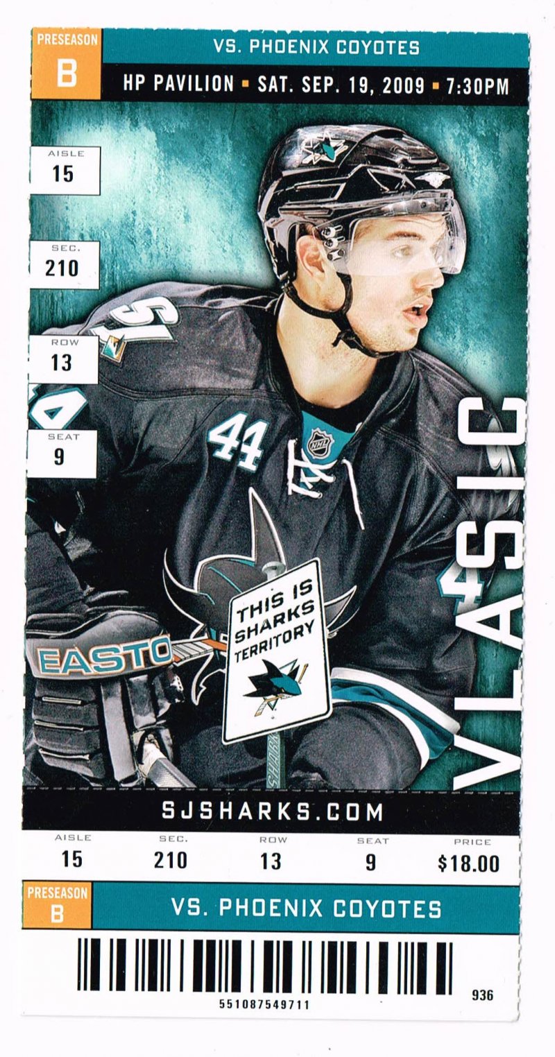 Image 0 of 2009 San Jose Sharks Preseason Game B Ticket Phoenix coyotes Sept 19th