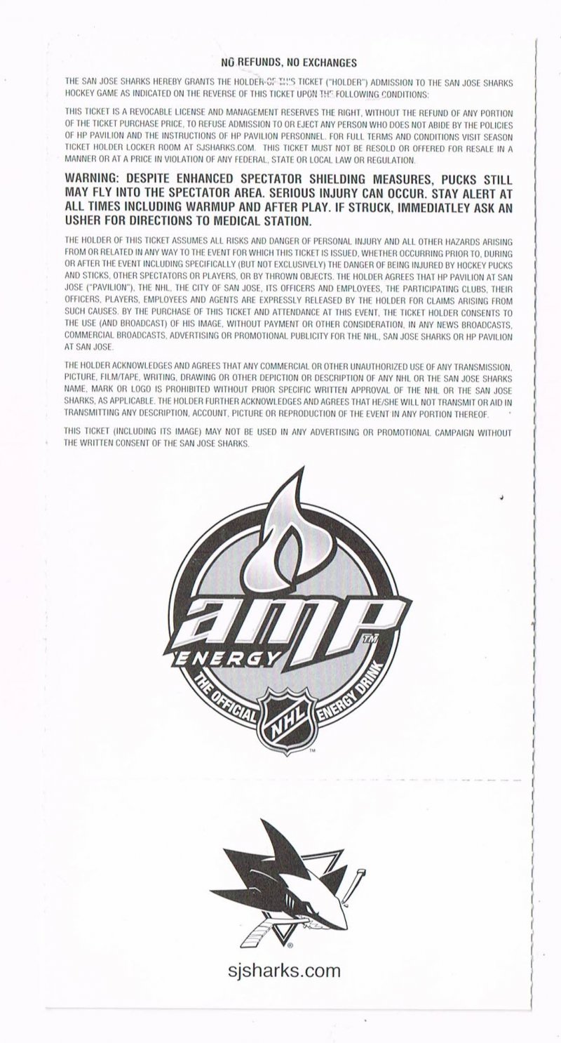 Image 1 of 2009 San Jose Sharks Preseason Game C Ticket Anaheim Mighty Ducks Sept 25th