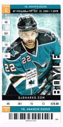 2009 San Jose Sharks Preseason Game C Ticket Anaheim Mighty Ducks Sept 25th