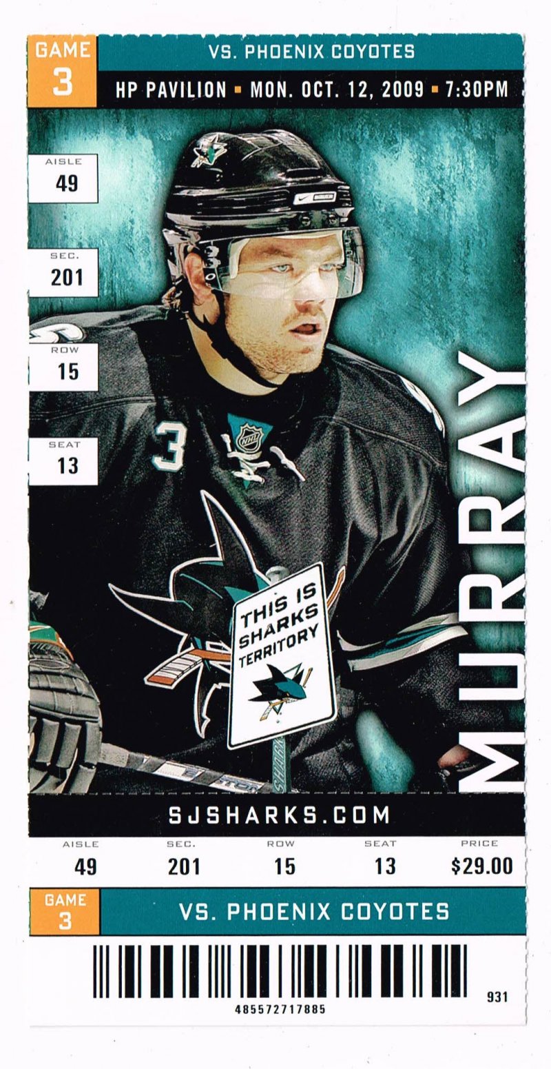 Image 0 of 2009 NHL Regular Season Ticket Phoenix Coyotes @ San Jose Sharks Oct 12th