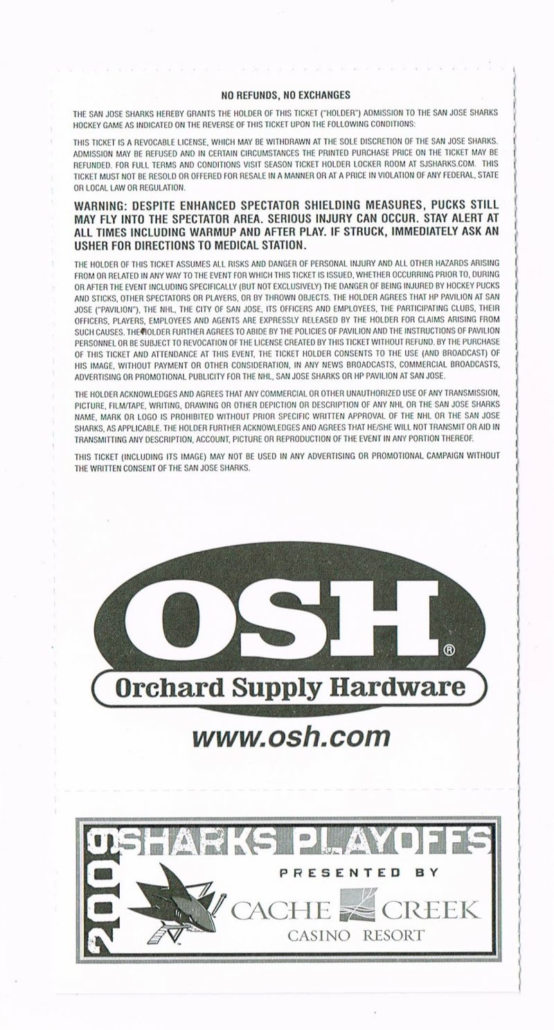Image 1 of 2009 NHL Stanley Cup Playoffs Season Ticket Red Wings @ Sharks Round 2 Game 2