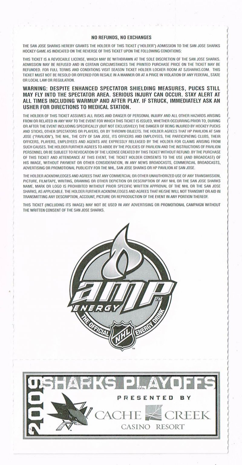 Image 1 of 2009 NHL Stanley Cup Playoffs Season Ticket Red Wings @ Sharks Round 2 Game 5
