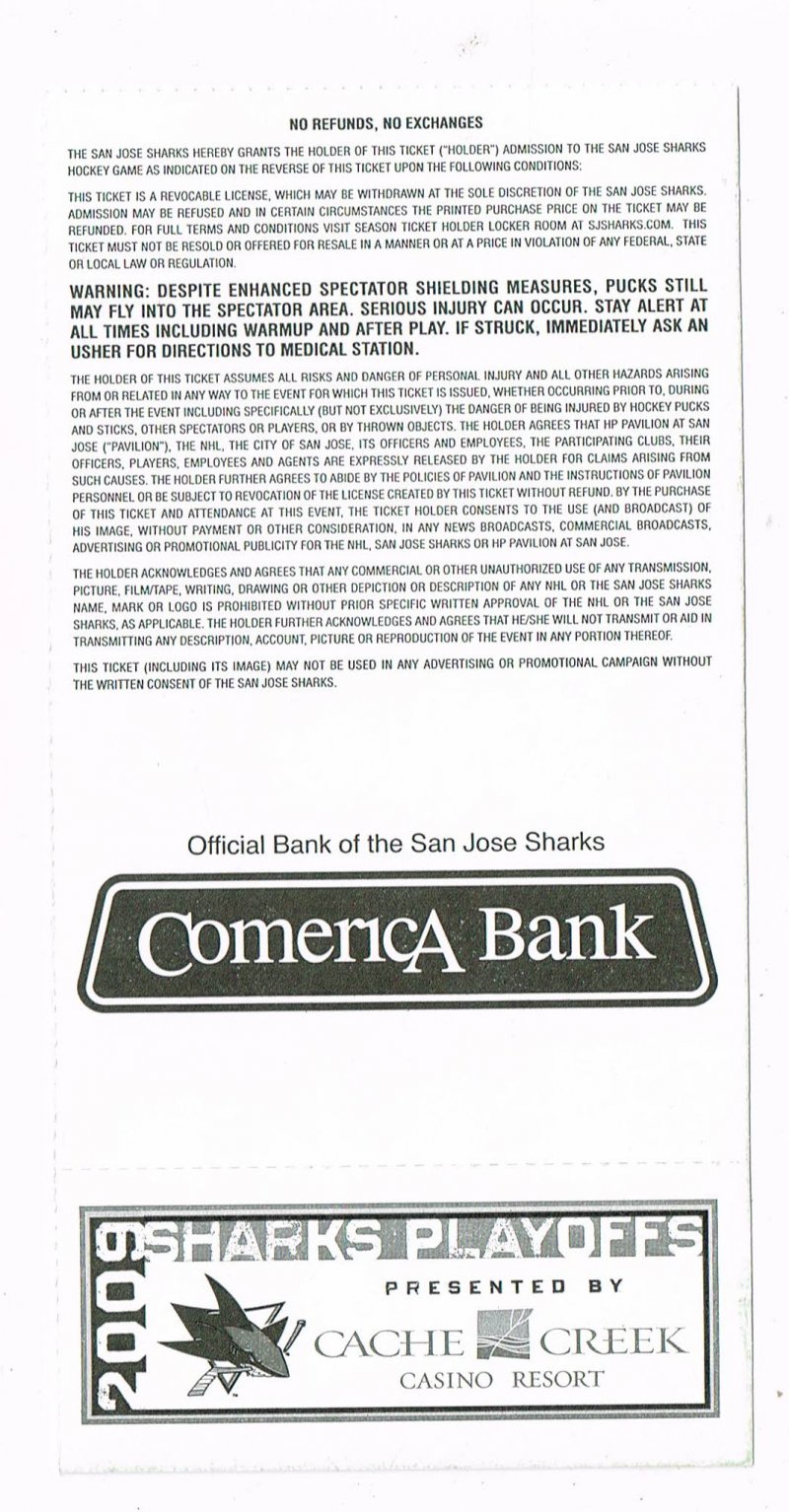 Image 1 of 2009 NHL Stanley Cup Finals Phantom Ticket Sharks Round 4 Game M