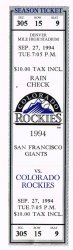 1994 Giants @ Rockies Full Unused Phantom Ticket Sept 27th Strike Year