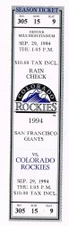 1994 Giants @ Rockies Full Unused Phantom Ticket Sept 29th Strike Year