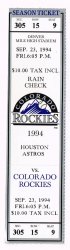 1994 Astros @ Rockies Full Unused Phantom Ticket September 23rd Strike Year