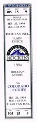 1994 Astros @ Rockies Full Unused Phantom Ticket September 25th Strike Year