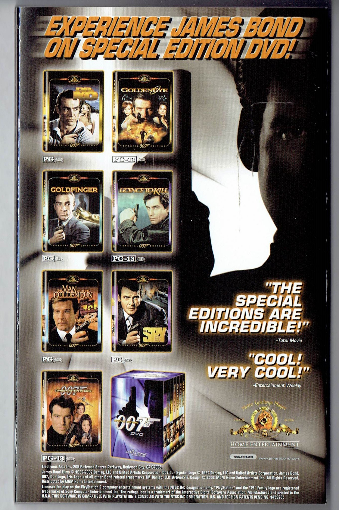 Back cover view of the authentic James Bond 007 Nightfire original Sony PlayStation 2 video game instruction manual booklet only.