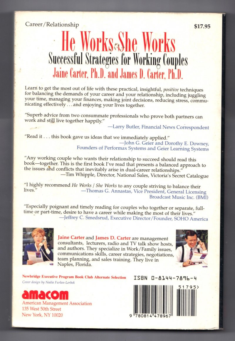Image 2 of He Works She Works By Jaine & James Carter (1995, Paperback) Signed autographed