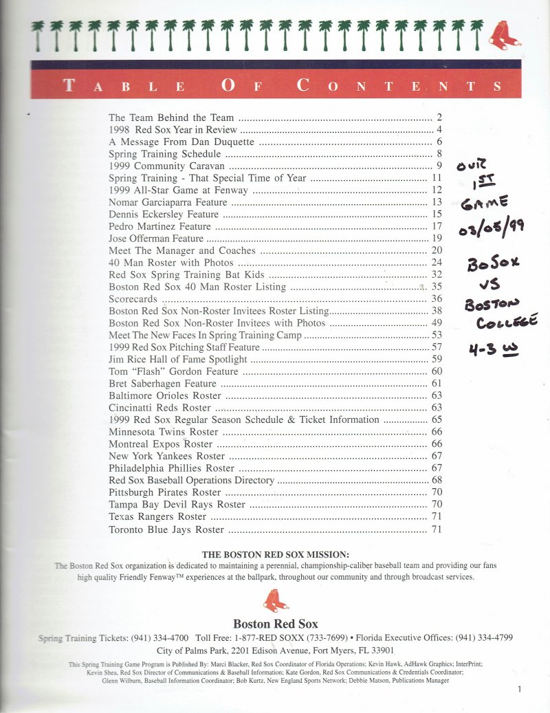 Image 6 of 1999 Red Sox Spring Training Magazine Program signed Nomar Merloni hatteberg