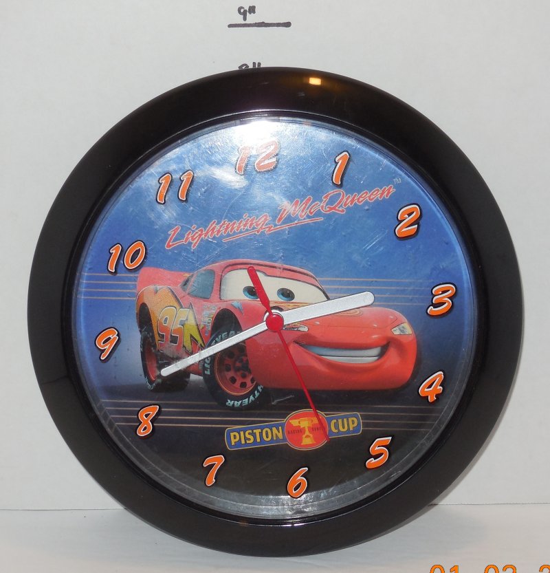 Image 0 of Disney Cars Lightning McQueen Clock Round Plastic Wall Hanging Analog Display