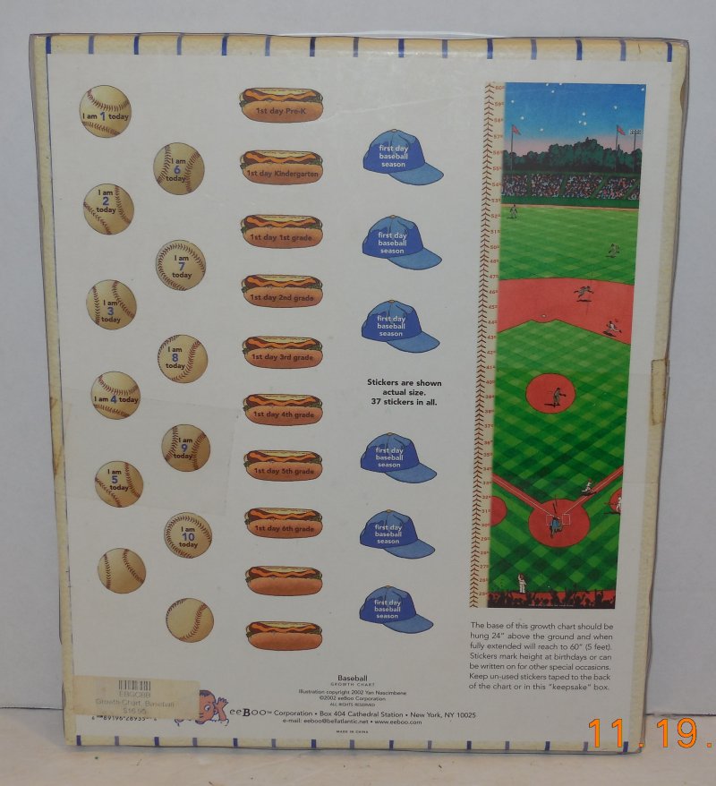 Image 2 of eeBoo Keepsake hanging baseball growth chart new in box 37 Stickers