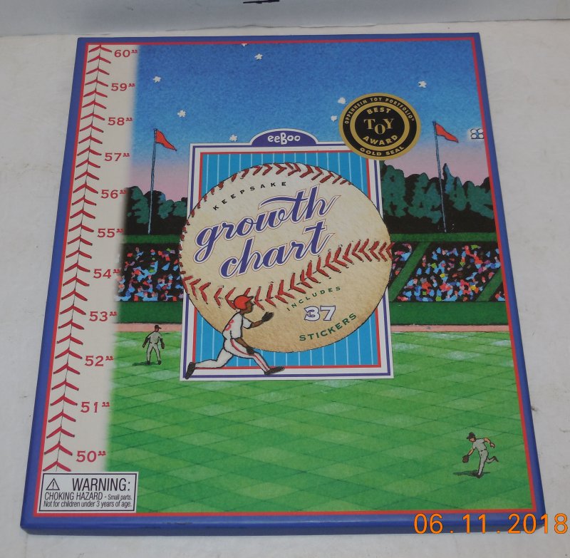 Image 0 of eeBoo Keepsake hanging baseball growth chart new in box Missing one sticker