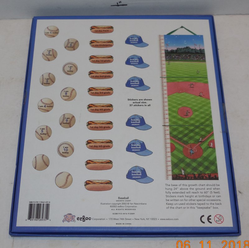 Image 1 of eeBoo Keepsake hanging baseball growth chart new in box Missing one sticker