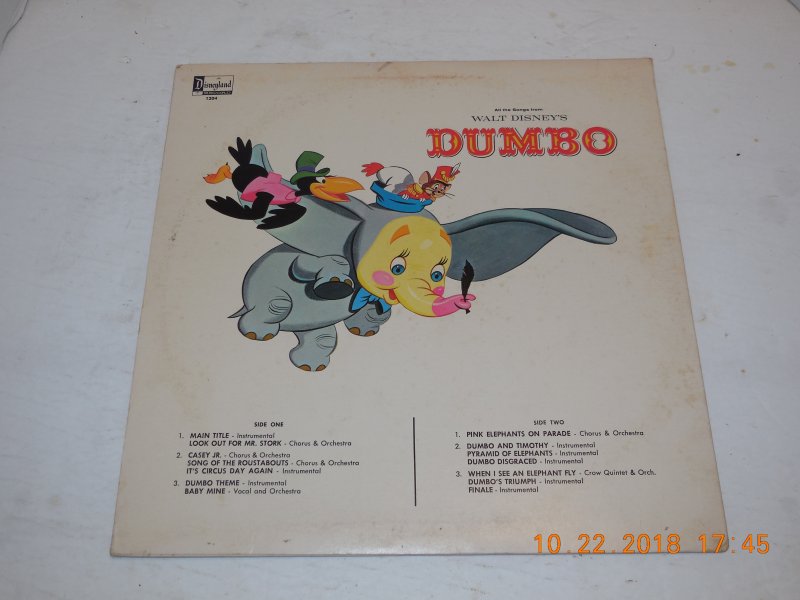 Image 1 of 1959 Disneyland Record Dumbo Lp Vinyl Album #1204